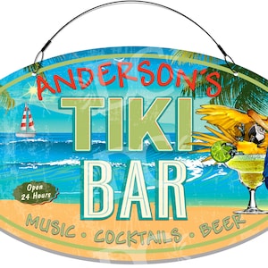 Gepersonaliseerde tikibar papegaai metalen bord: decoratie strandbar