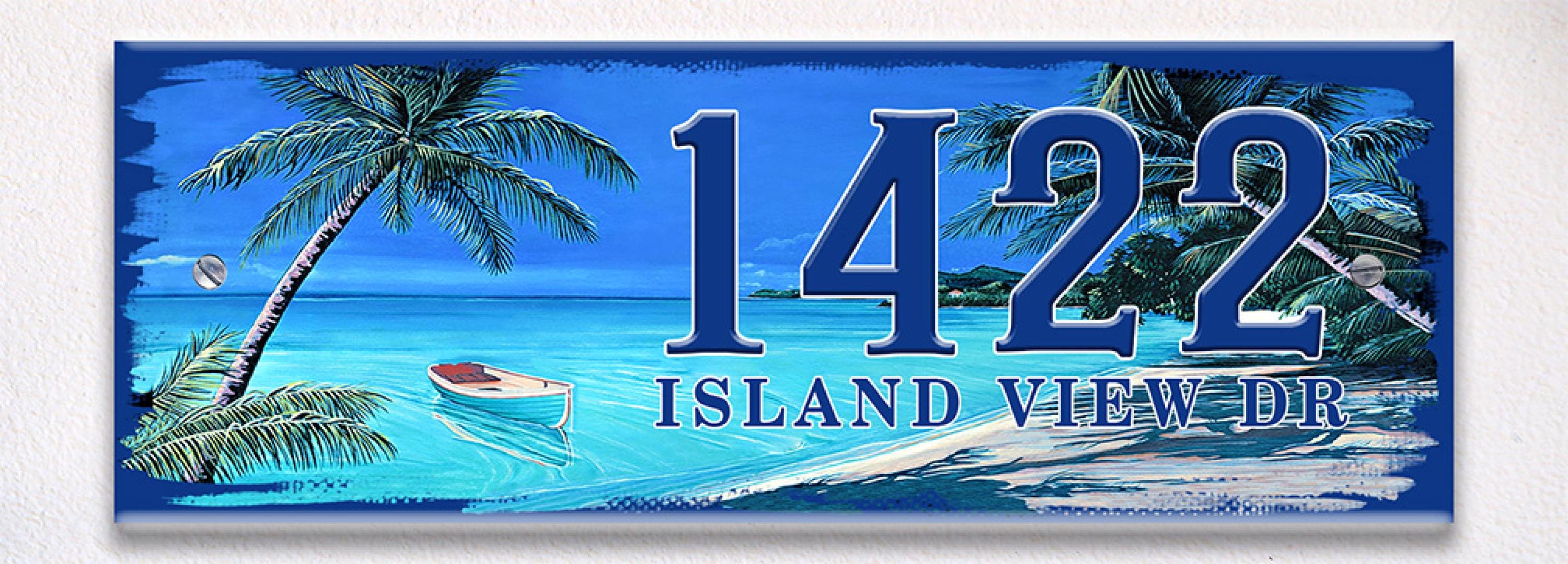 Tropical Beach Paradise Themed Ceramic House Numbers, Beach Paradise Custom House Plaque, Ceramic House Sign, Handmade House Number