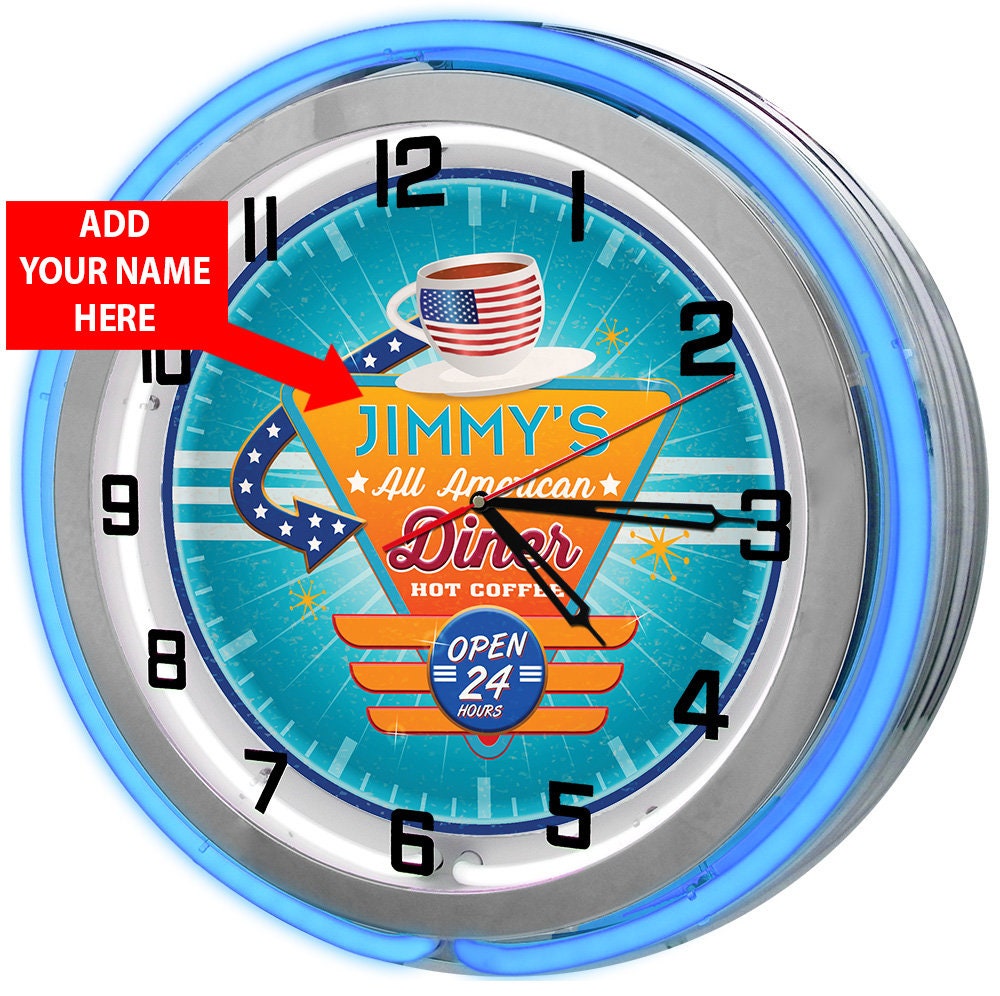 Diner Restaurant 19 Neon Sign Clock Retro Diner Clocks Vintage