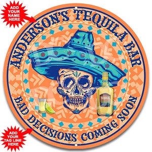 Tequila Bar Custom Aluminum Sign, Mexican Tequila Bar Sign , Backyard Bar Party Sign, Mexican Cantina Sign