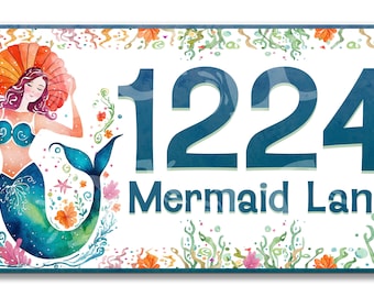 Mermaid House Number Tile: Personalized Ceramic Address Sign