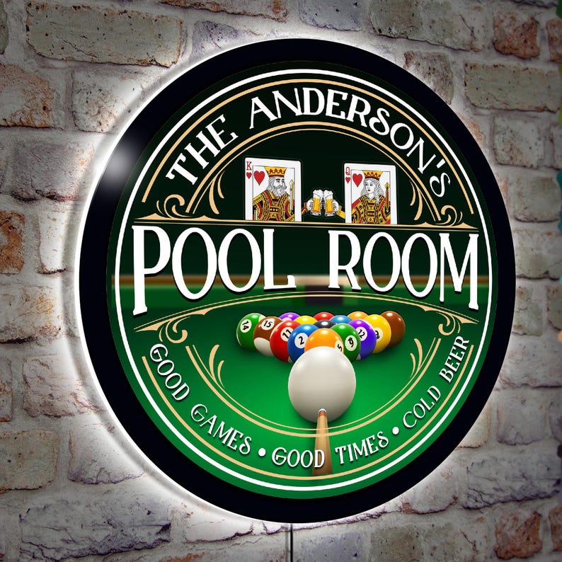 Personalized Billiard Room LED Sign: Backlit Pool Hall Decor - Etsy