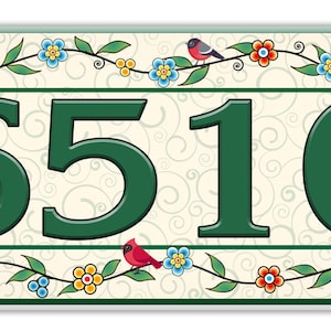 Flower Garden Birds Ceramic House Numbers, Flower Garden Ceramic House Plaque, Garden Vines Tile Themed House Sign, Floral Address House