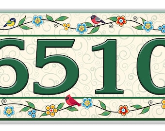 Flower Garden Birds Ceramic House Numbers, Flower Garden Ceramic House Plaque, Garden Vines Tile Themed House Sign, Floral Address House