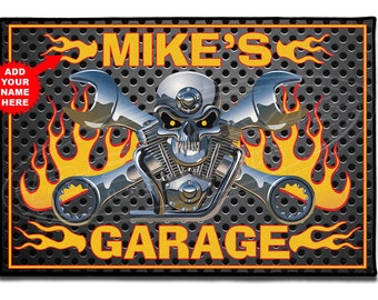 Skull Motor Garage Door Mat, Automotive Welcome Mat