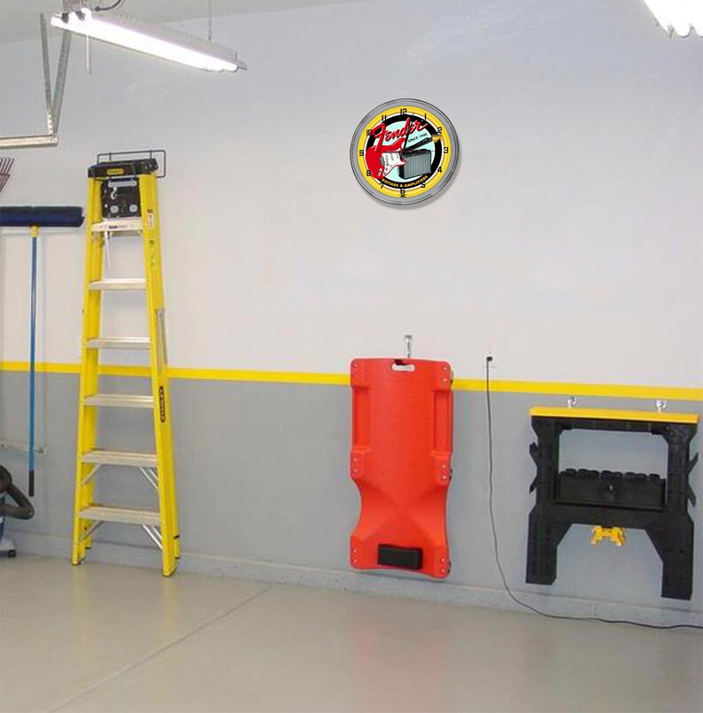 Fender Guitars 16 in Yellow Neon Clock Fender Guitar Wall Etsy