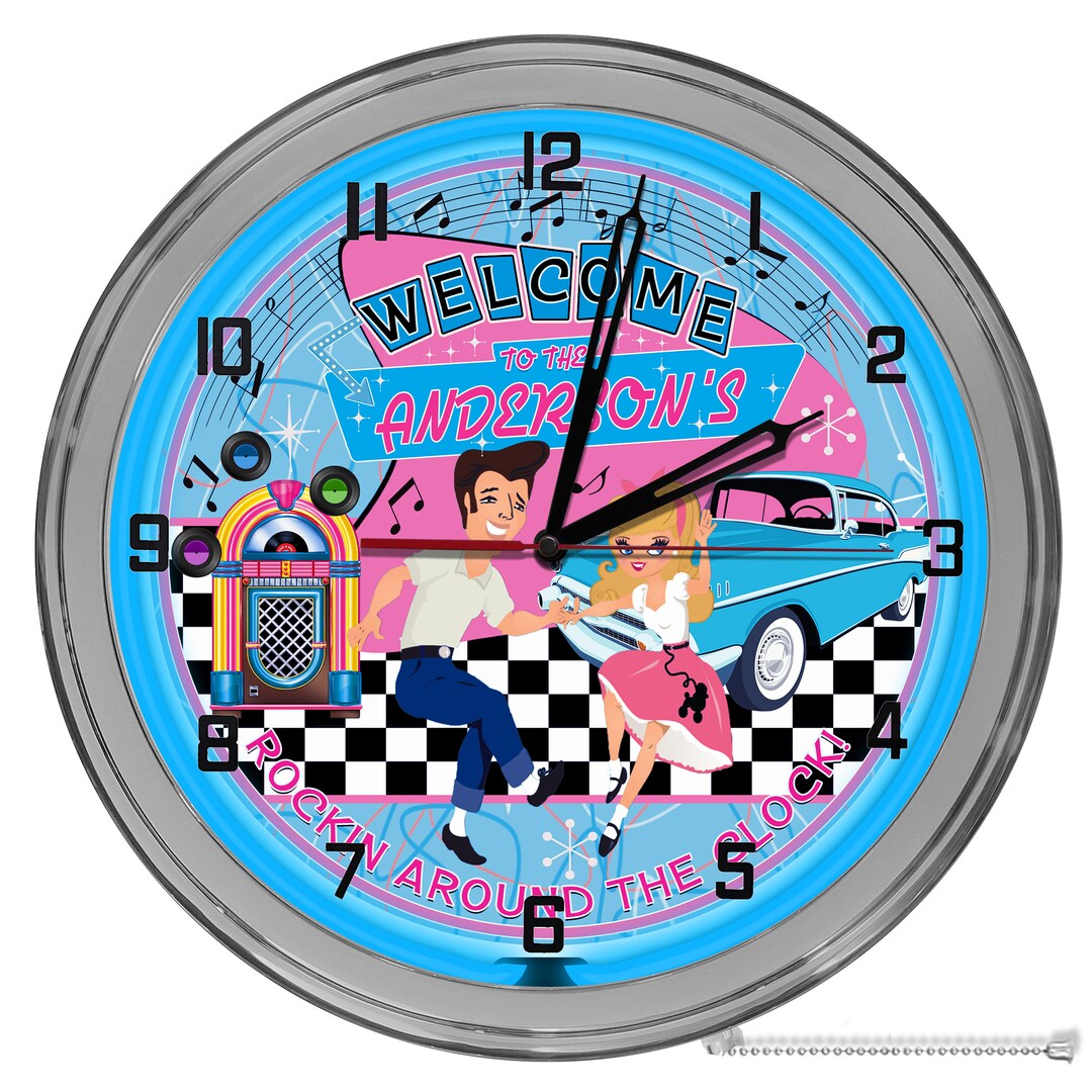 Retro 50's Neon Clock, Retro Neon Clocks, Nostalgic Neon Clocks, 50's