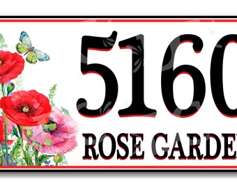 Floral Ceramic House Number Plaque: Red Rose Theme