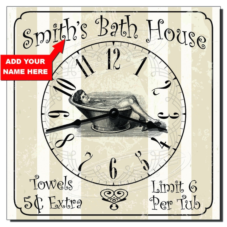 Custom Bath House Clock Bath Room Rustic Wall Clock Bath Etsy