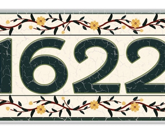 Letrero de cerámica floral con número de casa: Placa de dirección con diseño de enredaderas de jardín