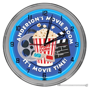 Movie Theater Room Light Up 16 In Neon Clock, Game Room Light Up Wall Clock, Theater Room Custom Light Up Clock, Movie Room Wall Clock