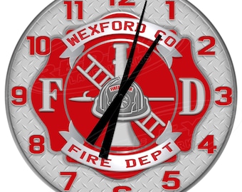 Firefighter Customized Wall Clock, Fire Station Wall Clock, Firehouse Wall Clock, Fire Station Decor, Fire and Rescue Wall Clock,