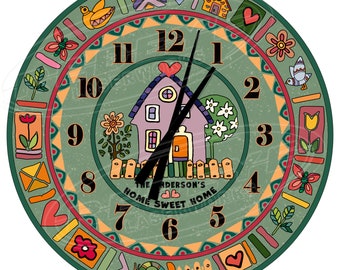 Home Sweet Home Wall Clock, Personalized Housewarming Gift