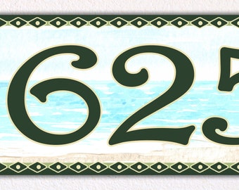 Beach House Number Sign: Palm Tree Watercolor Ceramic Plaque