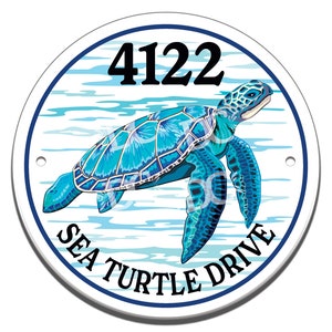 Sea Turtle Themed Ceramic House Number Circle Tile, Sea Turtles Themed Address Sign, Turtle Themed Address House Sign
