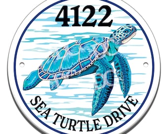 Sea Turtle Ceramic House Number Sign - Personalized Address Tile