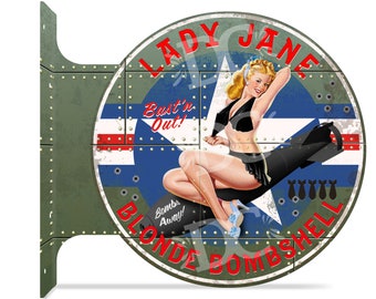 WWII Pin Up Nose Art Double Sided Sign, Aviation Decor, Bomber Signs, WWII Vintage Signs, Customized Pin Up Girl Signs,