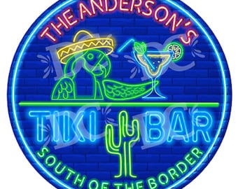 Personalized Margarita Tiki Bar Metal Sign: Parrot Decor