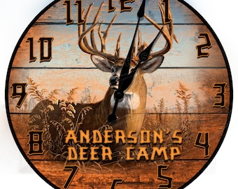 Deer Camp Clocks, Hunting Camp Clock, Deer Hunting Clocks, Deer Hunter Decor, Custom Deer Camp Clock, Whitetail Deer Clock