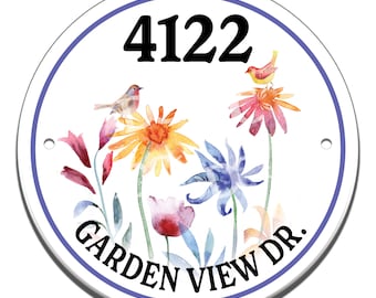 Floral Garden Birds Ceramic House Number Sign