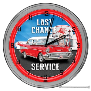 Last Chance Garage Light Up 16 In Clock, Vintage Gas Station Garage Wall Clock, Retro Gas Light Up Signs, Vintage Gas Station Clocks