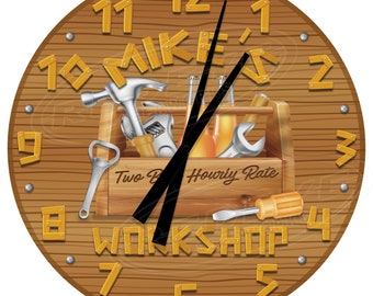 Dad's Workshop Clock, Custom Workshop Tools Clock, Woodworking Custom Clock, Toolbox Themed Clock, Workshop Clocks, Dad Gift Ideas,