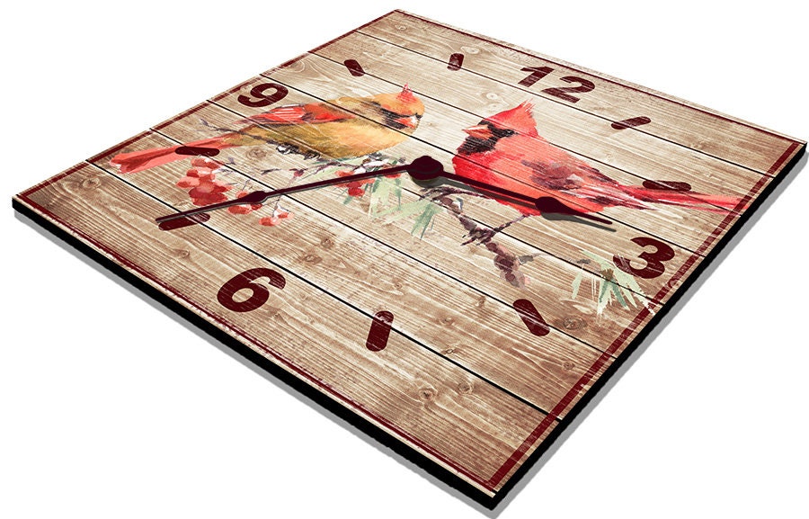 Cardinal Bird Clock, Wildlife Cottage Cabin Decor, 12" Square - Etsy