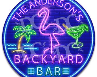 Flamingo Bar Neon Themed Custom Sign, Flamingo Backyard Bar Neon Themed Sign Customized, Backyard Patio Signs, Flamingo Sign Personalized