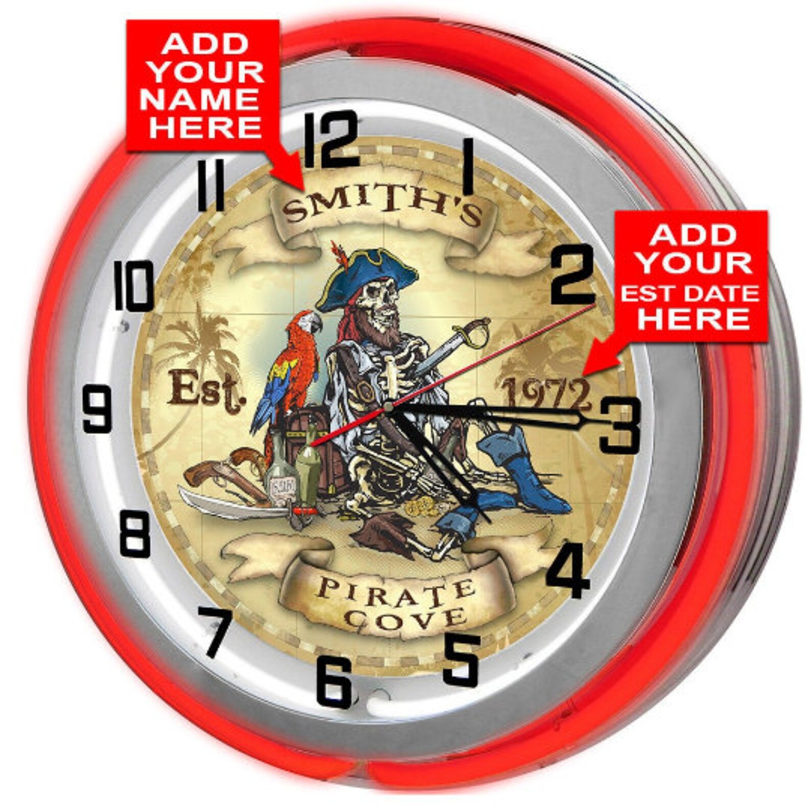 Pirate Theme Bar 19 Neon Clocks Jolly Roger Pirate Etsy