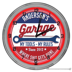 Customized Garage Neon Clock: 16&quot; Retro Light Up Wall Decor