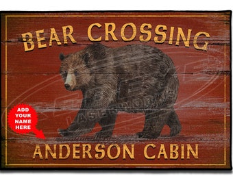 Felpudo de bienvenida personalizado con diseño de cabaña de oso, decoración rústica de cabaña