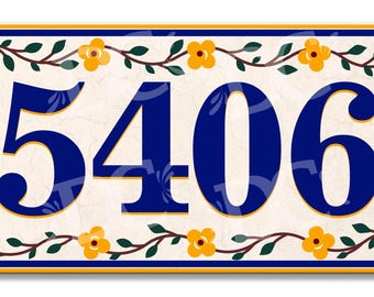 Floral Ceramic House Number Plaque: Yellow Flowers Address Tile