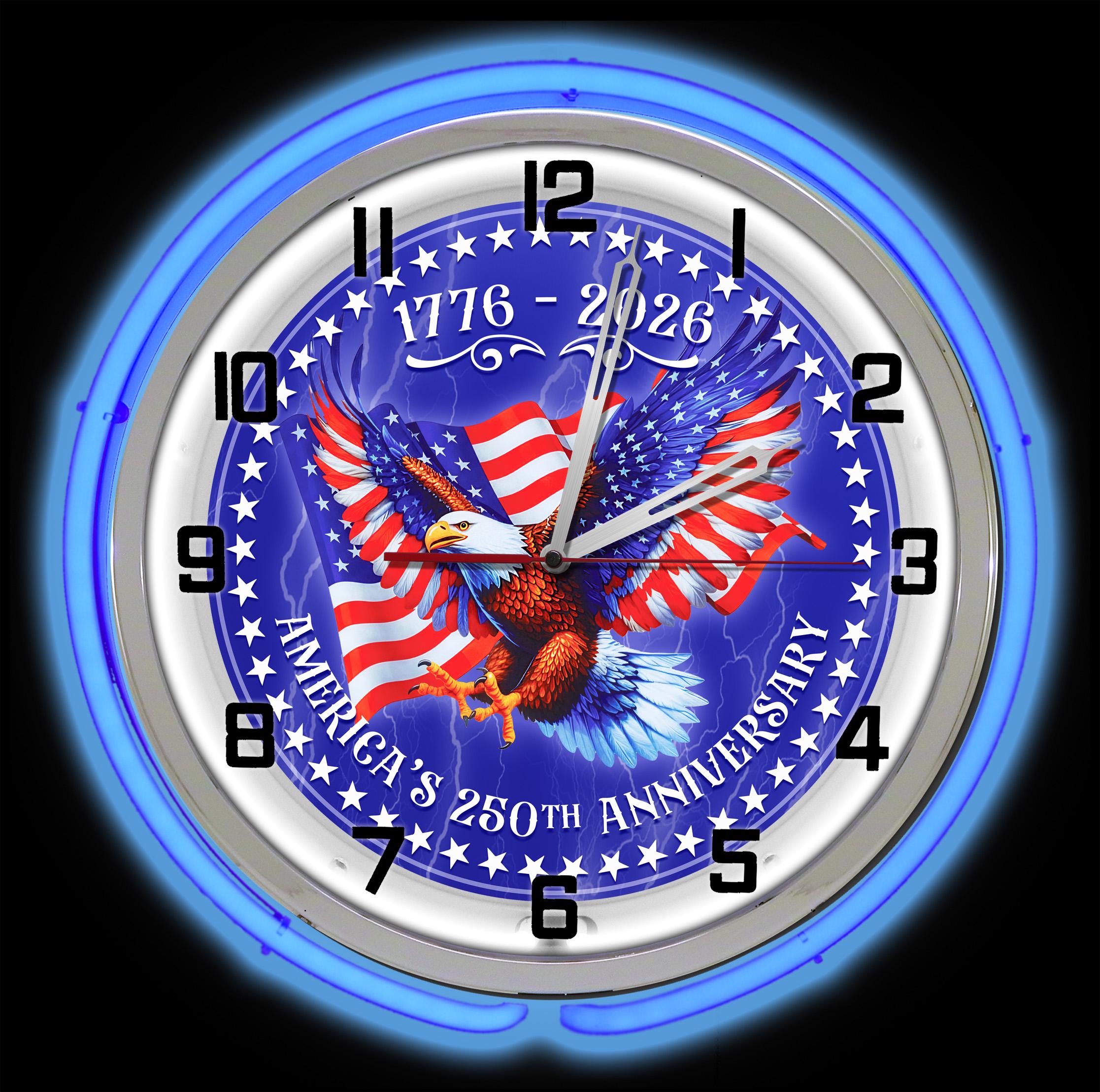 America 250th Anniversary Neon Sign Clock: Patriotic USA Decor (19 Inch ...