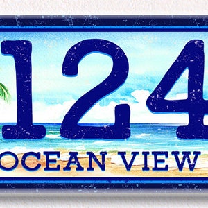 Ocean Beach Home Ceramic House Numbers, Beach Art Ceramic House Plaque, Ocean Themed House Sign, Ocean Watercolor Door Art