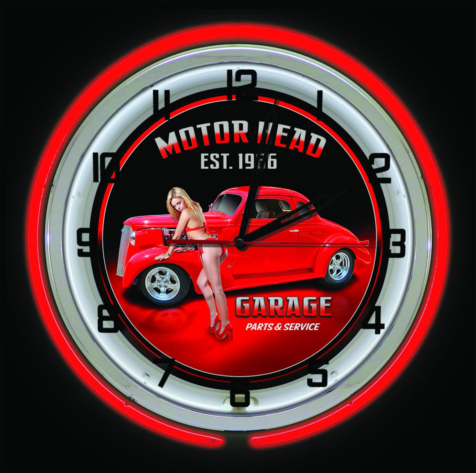 Hot Rod Garage Red 19 Neon Sign Clock Pin up Girl Neon Etsy