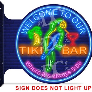 Tiki Bar Sign, Beach Bar Parrot Sign, Tropical Neon Themed Sign, Neon Themed Tiki Bar Sign