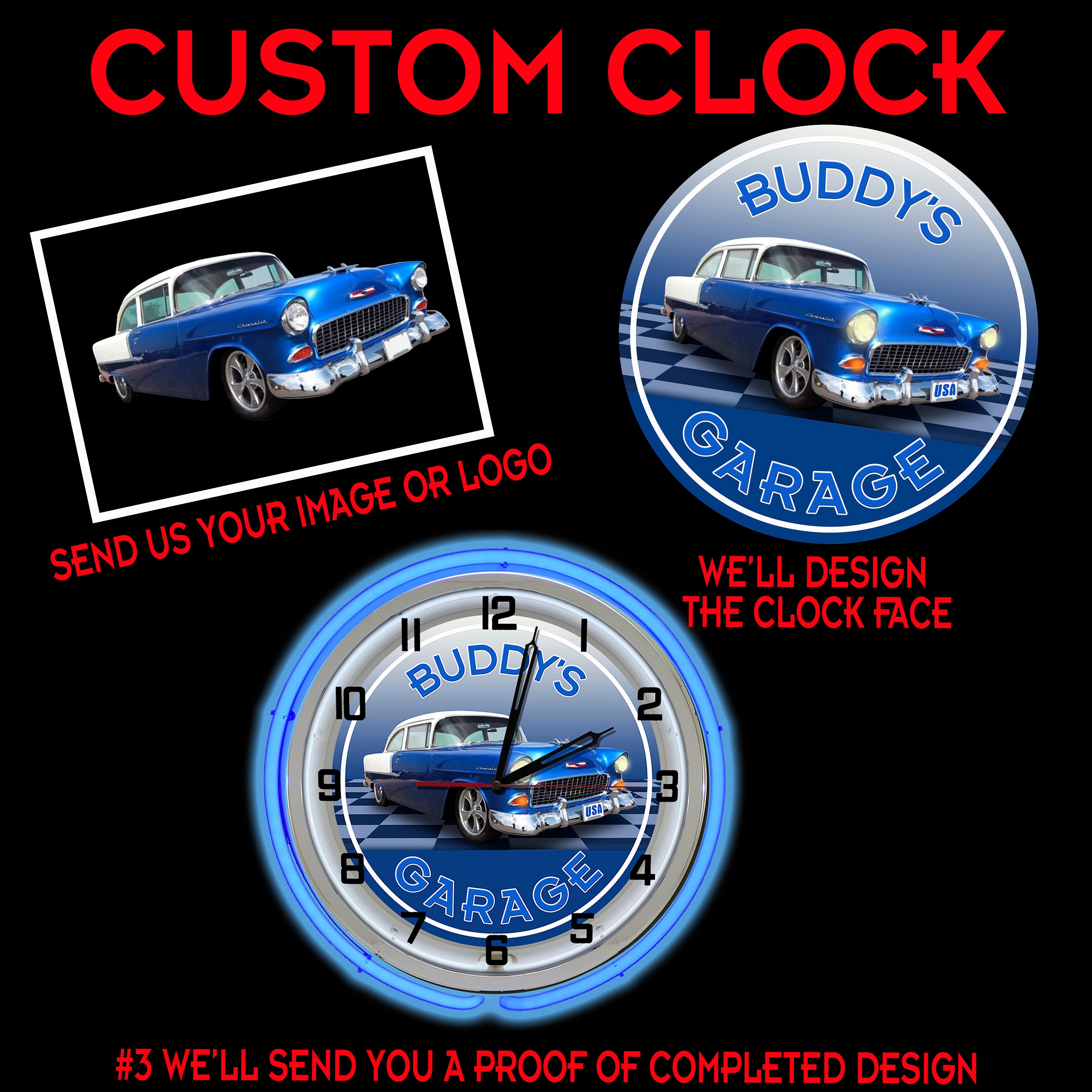 Custom Muscle Car Neon Clock: Personalized Hot Rod Garage Decor (16 ...