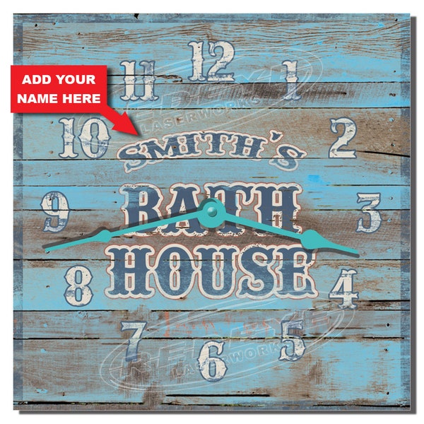 Bath Room Rustic Wall Clock, Bath House Wall Clock, Vintage Wall Clocks, Wood Themed Clocks, Bathroom Décor, Bathroom Wood Clock