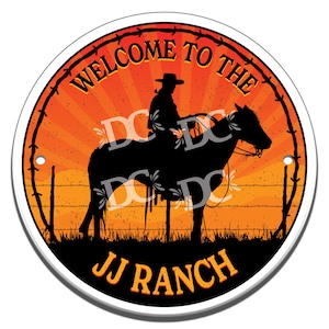 Ranch House Sunset Themed Keramik Haus Willkommensschild, Haustür Western Ranch Schild, Rinder Ranch Themenhaus Willkommen Kreis Schild