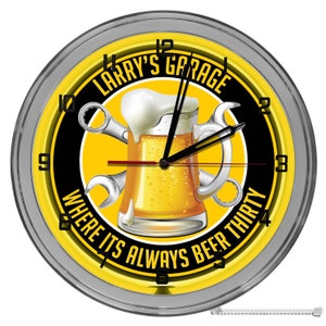 Beer Thirty Garage 16 In Clocks, Light Up Mechanic Garage Sign, Beer Light Up Garage Clock, Tool Garage Wall Clock, Beer Drinking Wall Clock