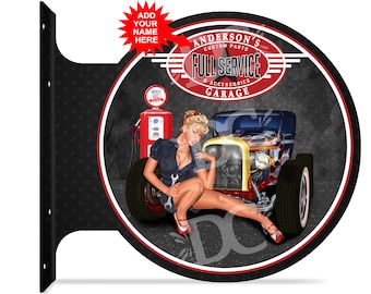 Last Chance Garage Double Sided Sign, Custom Garage Signs, Rat Rod Signs, Speed Shop Signs, Mechanic Signs, Pin Up Girl Sign