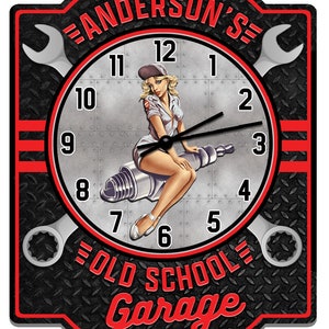 Old School Garage Wall Clock, Vintage Style Garage Clock, Custom Garage Signs, Customized Garage Décor, Garage Signs Customized