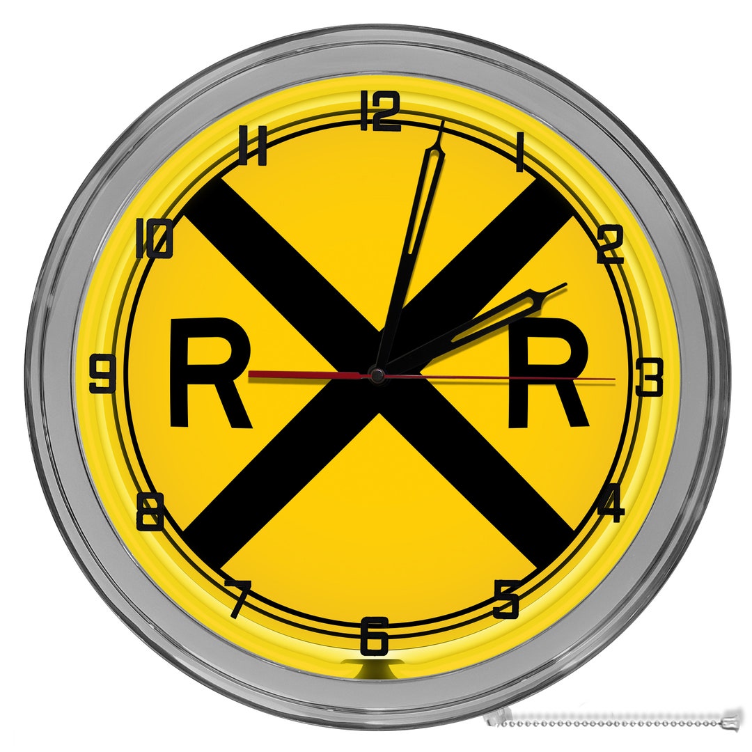 Railroad Crossing 16 in Neon Clocks, Train Crossing Signs, Railroad