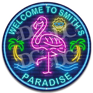 Backyard Paradise Custom Sign, Flamingo Paradise Sign, Tiki Bar Signs, Patio Bar Signs, Paradise Bar Sign, Oasis Signs, Flamingo Decor