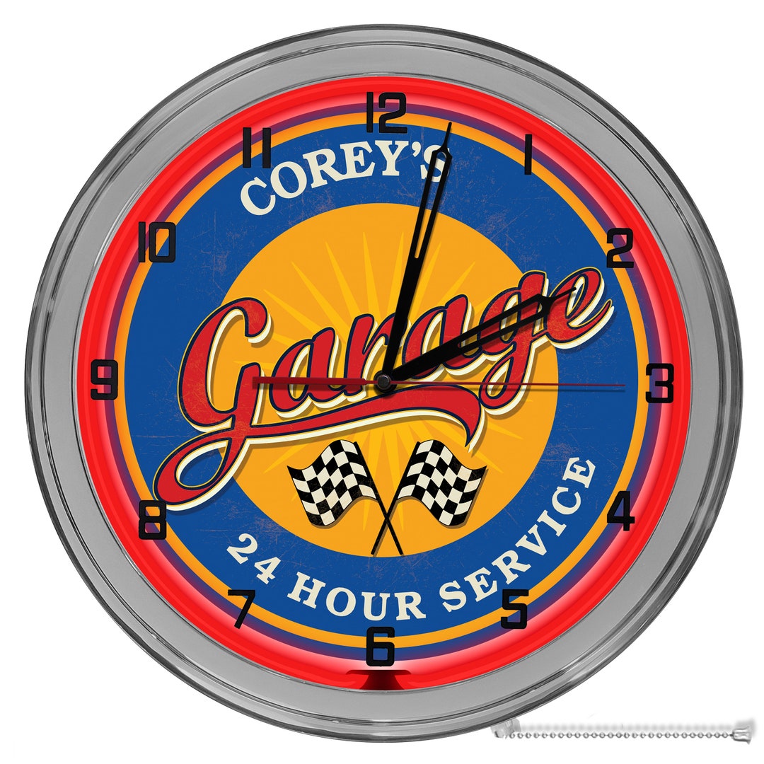 Dad's Vintage Garage 16 in Neon Clock, Dad's Repair Shop Light up
