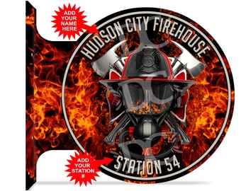 Firefighter Mask Double Sided Sign, Firefighter Decor, Fire Station Decor, Firefighter Signs, Customized Firefighter Signs,