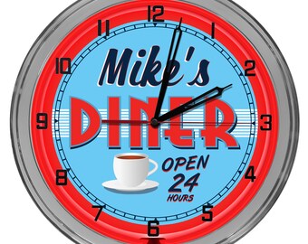 Retro Diner Light Up Wall Clock: 50's Style Neon Clock (16 Inch)