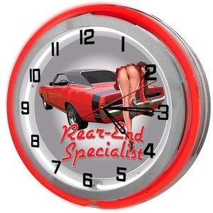 Muscle Car Garage Signs Customized, Muscle Car Garage 19&quot; Neon Clock, Mechanic Neon Clocks, Body Shop Clocks, Pin Up Girl Garage Clocks,