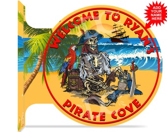 Pirate Cove Double Sided Sign, Custom Beach Paradise Signs, Beach Bar Signs, Home Bar Signs, Backyard Bar Signs, Beach Bar Signs