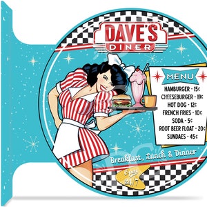Retro Rosie's Double Sided Diner Flange Sign, Vintage Diner Décor, Diner Décor, Custom Diner Signs, Restaurant Signs